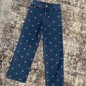 J. Crew Dark Blue Straight Leg Jeans with Bow Design